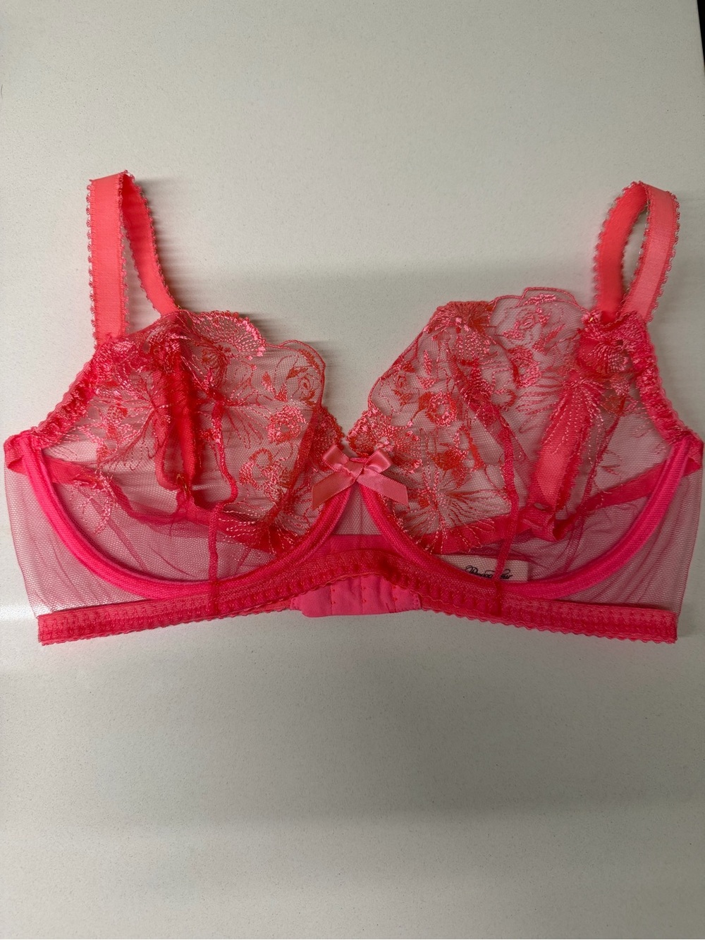 Agent Provocateur Jayce Pink Floral Lace Plunge Bra Size 32E (DD)